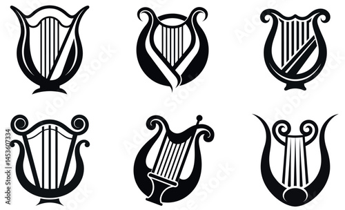 Black and White Lyre Logo Designs – Elegant and Artistic Harp Emblems