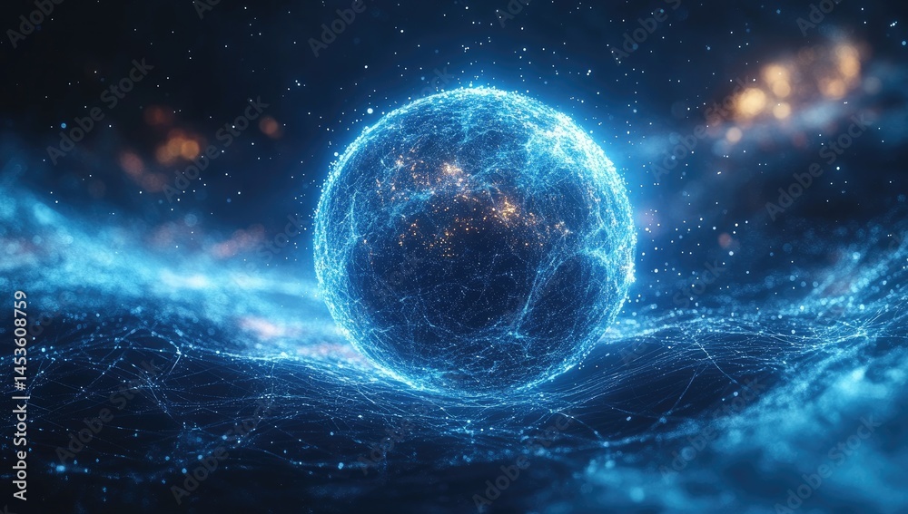 Abstract digital representation of a globe in space.