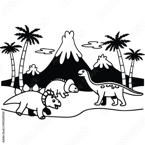three dinosaurs a t rex triceratops and brontosaurus