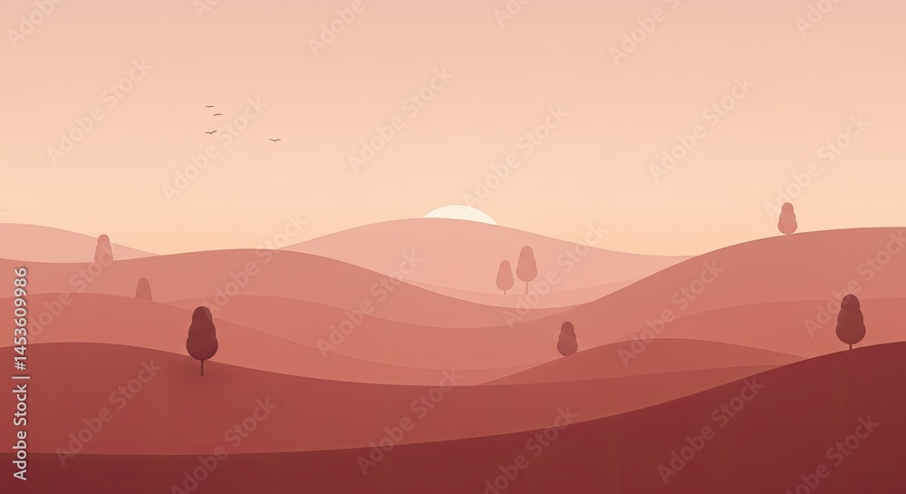 Peaceful Muted Evening Sky Over Gentle Hills Serene Landscape Art Peaceful Muted Evening Sky Over Gentle Hills Serene Landscape Art
