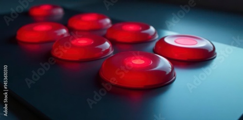 Wallpaper Mural Seven shiny red buttons, reflecting light on surface, technology, element, button Torontodigital.ca