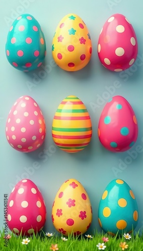 Wallpaper Mural Six colorful cartoon Easter eggs, various designs , spring, clipart, vector Torontodigital.ca
