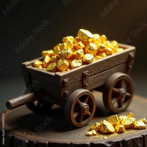 Wallpaper Mural Rustic wooden cart laden with glittering gold nuggets , rustic, landscape, background Torontodigital.ca