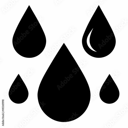 Water drops black vector on white background.