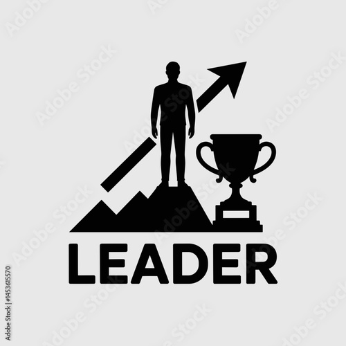Leadership Icon with Trophy and Growth Arrow