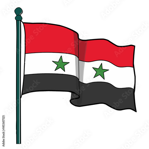 A vector illustration of the national flag of Syria featuring two green stars.