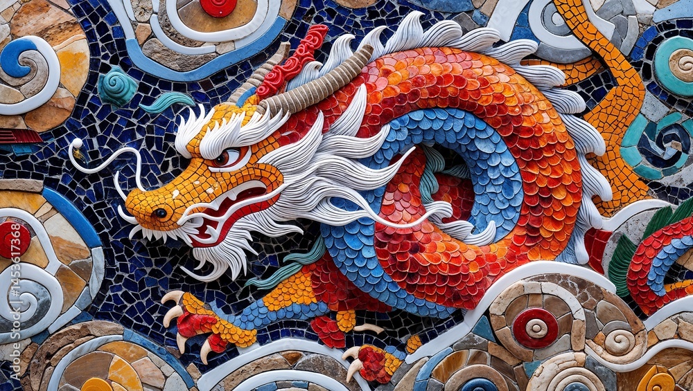 custom made wallpaper toronto digitalChinese dragon dance pebble mosaic abstract design pattern artwork