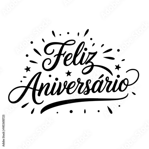 Feliz Aniversário Vector Design on White Background