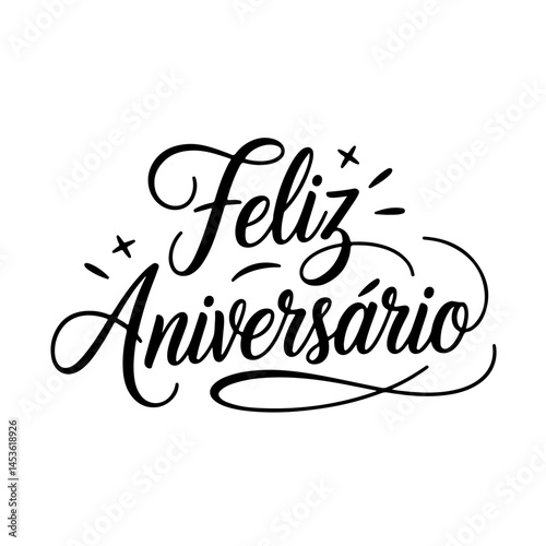 Feliz Aniversário Vector Design on White Background