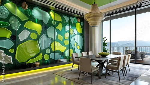 Glass Neon Green Abstract Mosaic Artwork Design