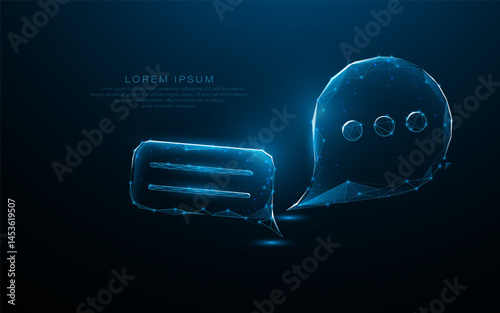 Futuristic Glowing Chat Bubble Icons on Dark Digital Background