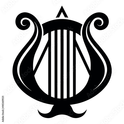 Stylish black and white lyre logo design