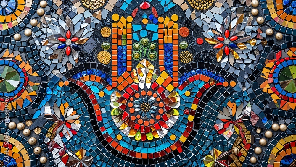 Fototapeta premium Hamsa hand recycled material mosaic abstract design pattern artwork