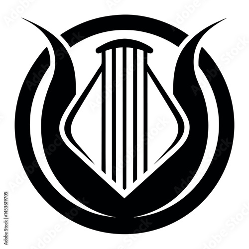 Stylish black and white lyre logo design
