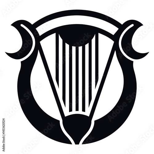 Stylish black and white lyre logo design
