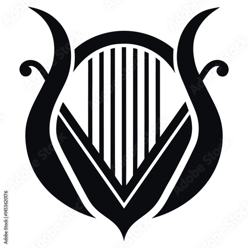 Stylish black and white lyre logo design