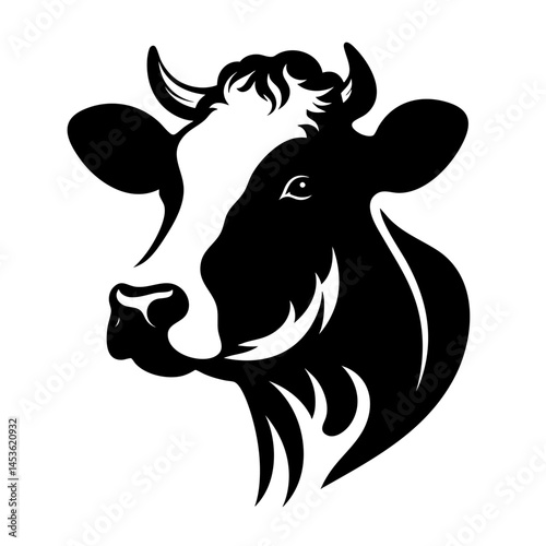 Majestic Cow Head: Black and White Vector Portrait
