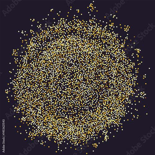 Abstract golden stipple spray circle, dissolving points, dotted glitters texture. Ideal for graphic design and technology concepts, the image showcases simplicity and precision in a modern style.