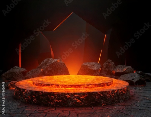 3D rendered abstract volcanic lava podium. 