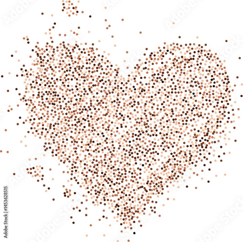 Obraz na płótnie Creative composition of circular brown particles, heart shaped powder. Perfect for love-themed and romantic designs, the artistic arrangement conveys charm and elegance with heart-shaped elements. w salonie