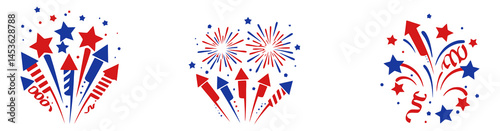 burst fourth of july Vector Fireworks in Red White Blue Colors on White Background