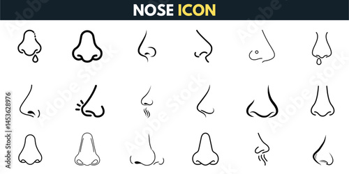 Nose and Nasal Conditions Icon Set. Thin Line Vector Symbols of Congestion, Sinusitis, Infection, Allergies, Polyps, Dryness, Runny Nose, Nasal Pain, Bad Smell, Nasal Infection and Respiratory Issue