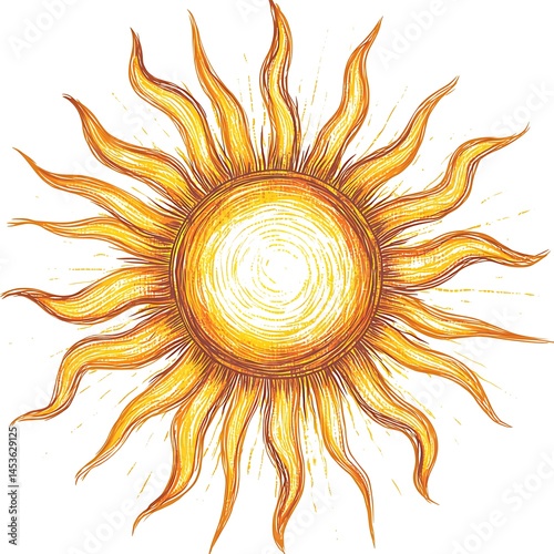 Beautiful Hand-Drawn Radiant Sun with Glowing Effect photo