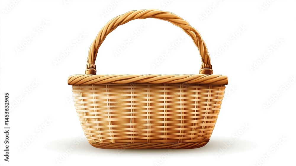 Empty light brown wicker basket with a handle Empty light brown wicker basket with a handle