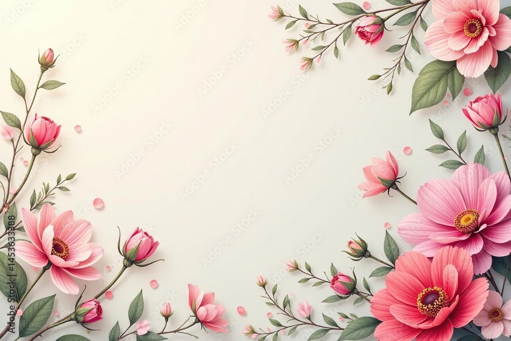 Fototapeta premium Subtle floral motif, delicate lines forming a continuous design , fabric, background, bloom