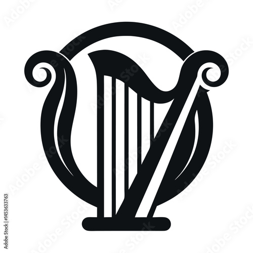 Elegant Black and White Line Art of a Lyre