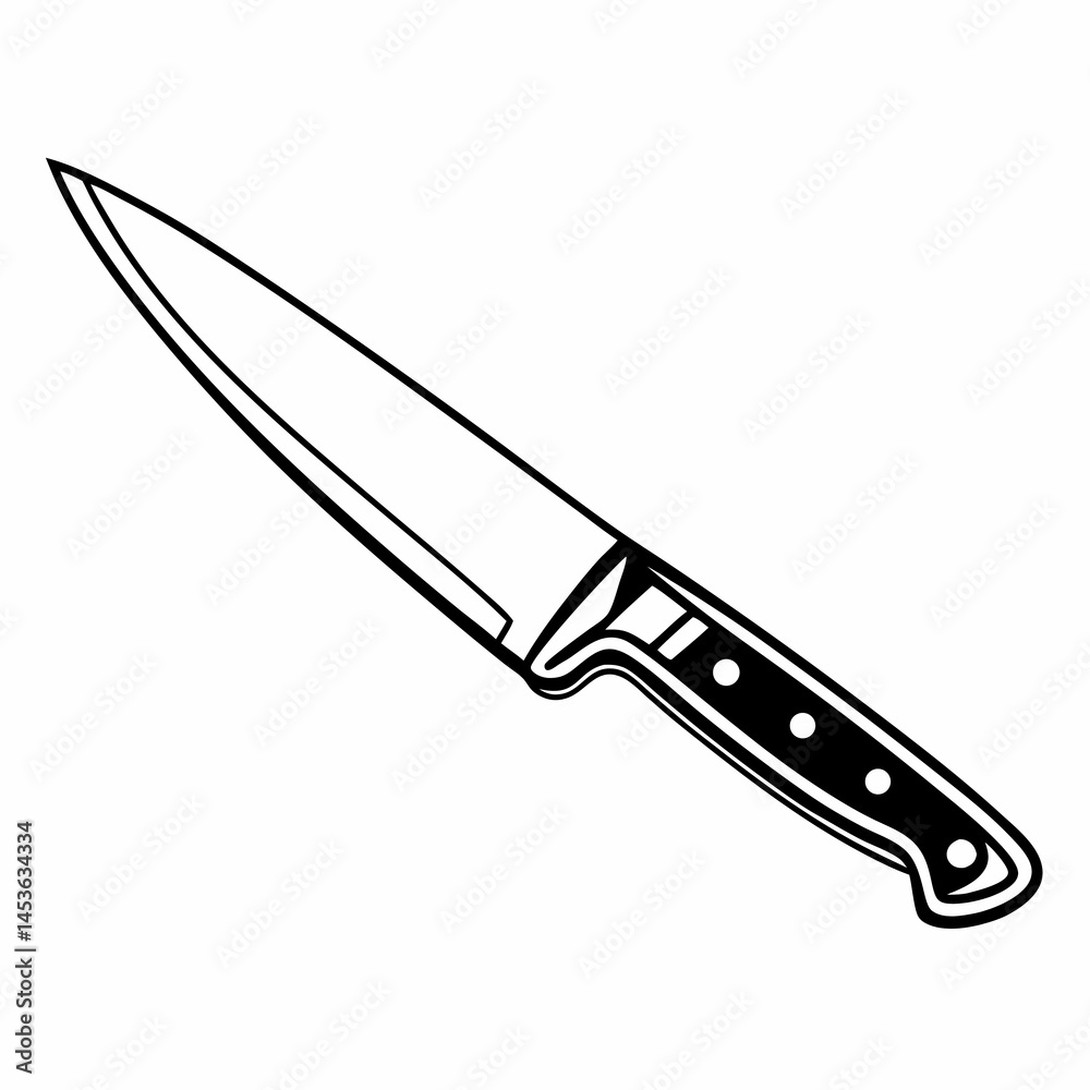 Essential sharp kitchen knife for chopping - line art vector illustration in white background Essential sharp kitchen knife for chopping - line art vector illustration in white background