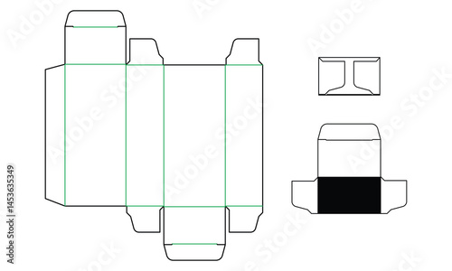 vector dieline design of packaging box with closed and open lock simulation on white background