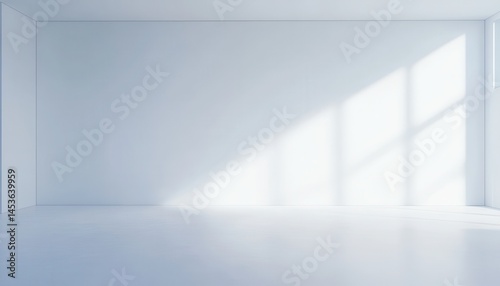 Bright Empty White Room Interior with Sunlight Streaming Through Window Creating a Clean Minimalist Aesthetic and Modern Architecture Style Perfect for Mockups and Presentations