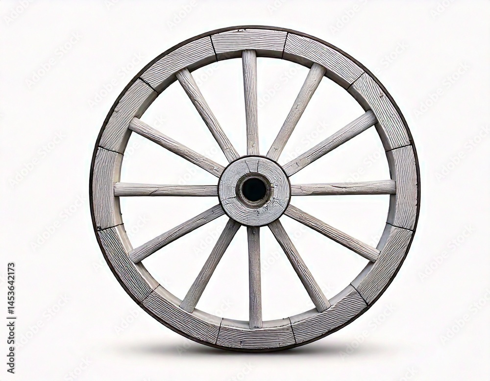Fototapeta premium Wooden white wagon wheel isolated on white background.