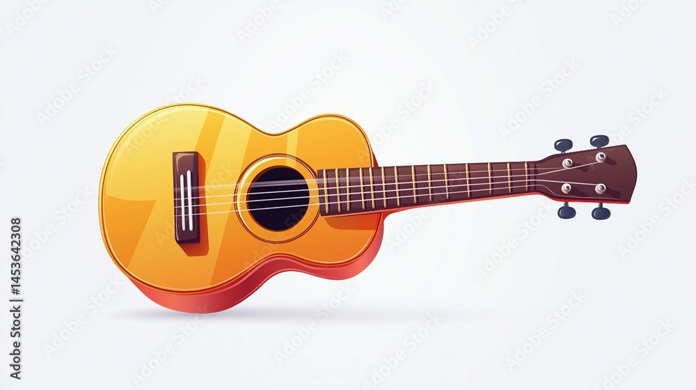 Fototapeta premium Cartoon ukulele, bright yellow, flat style