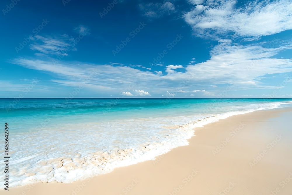 Pristine Beach with Soft White Sand Meeting the Calm Ocean Pristine Beach with Soft White Sand Meeting the Calm Ocean
