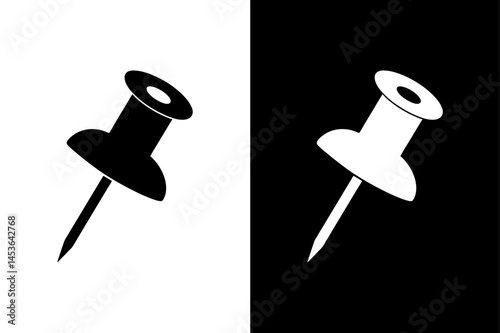 Simple Push Pin Vector Icon Black and White Illustration.