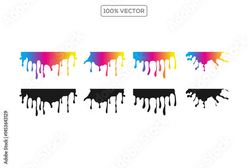 colorful Black melt drips or liquid vector paint drops