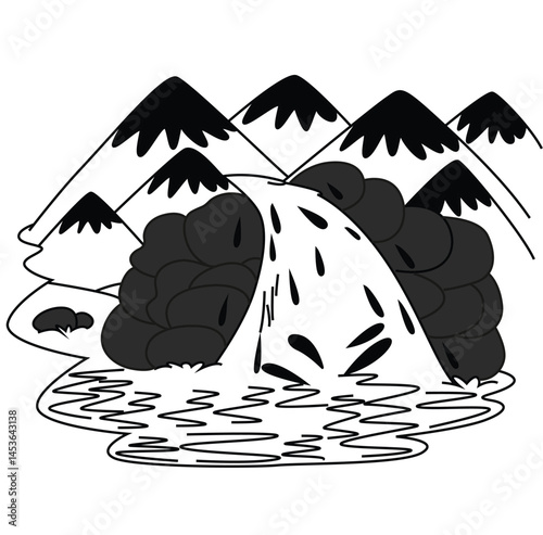 Cute cartoon hand drawn vector waterfall icon silhouette.