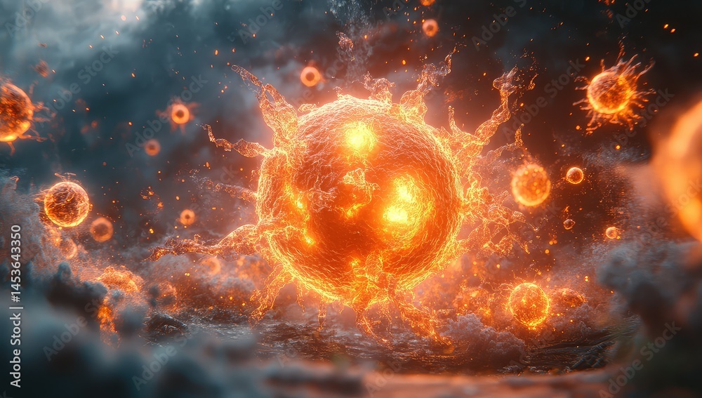 Obraz premium Fiery Virus Outbreak with Dark Clouds.