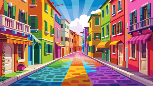 A rainbow street in Venice's heart,
Each home a brushstroke, bold and smart.
Burano beams in pastel pride,
A dreamy walk on the vibrant side.