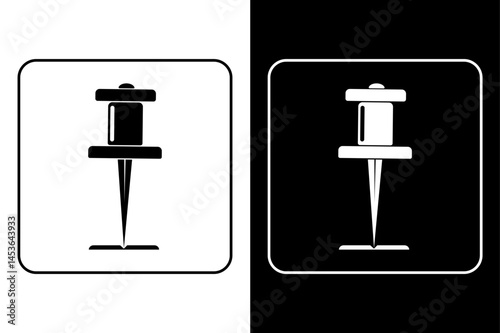 Push Pin Silhouette Vector Icon Black and White Design.