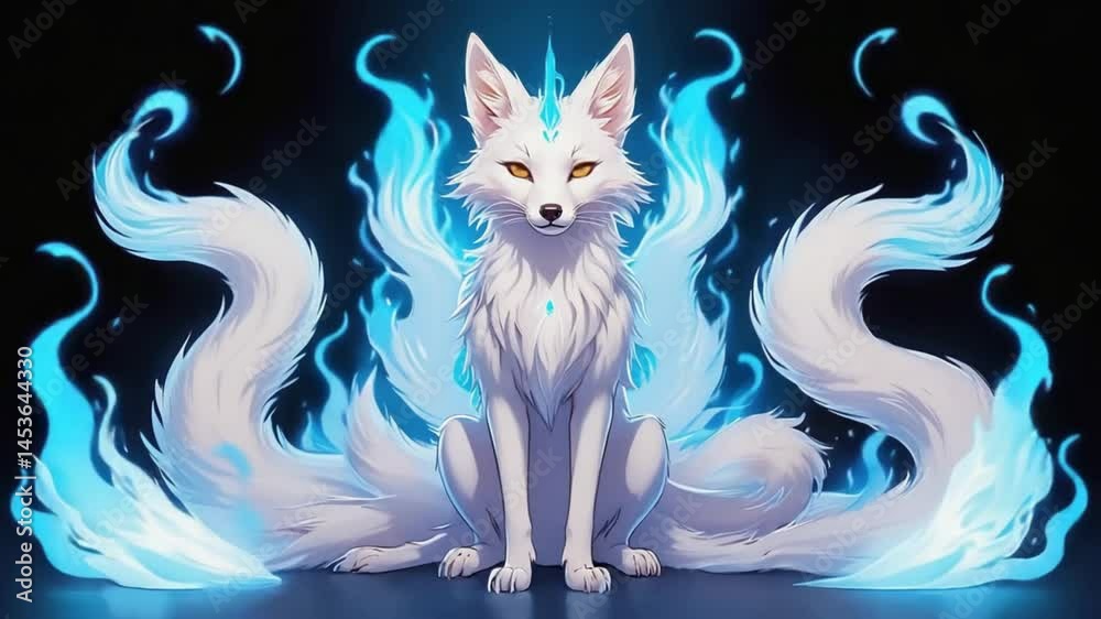 Majestic nine-tailed fox spirit with glowing energy. Perfect for