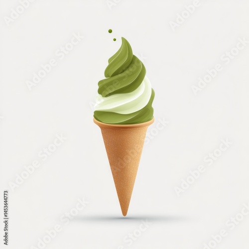 matcha and vanilla soft serve ice cream cone