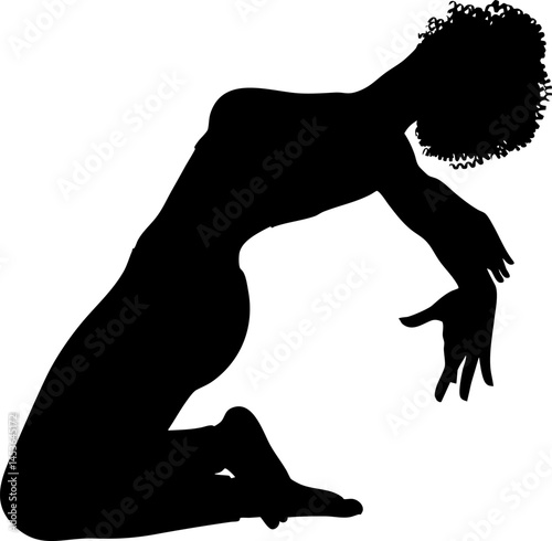 Silhouette of a woman performing a contemporary dance pose. The female figure shows elegance, movement, and flexibility with expressive hand and body positioning. Athletic woman practice modern dance