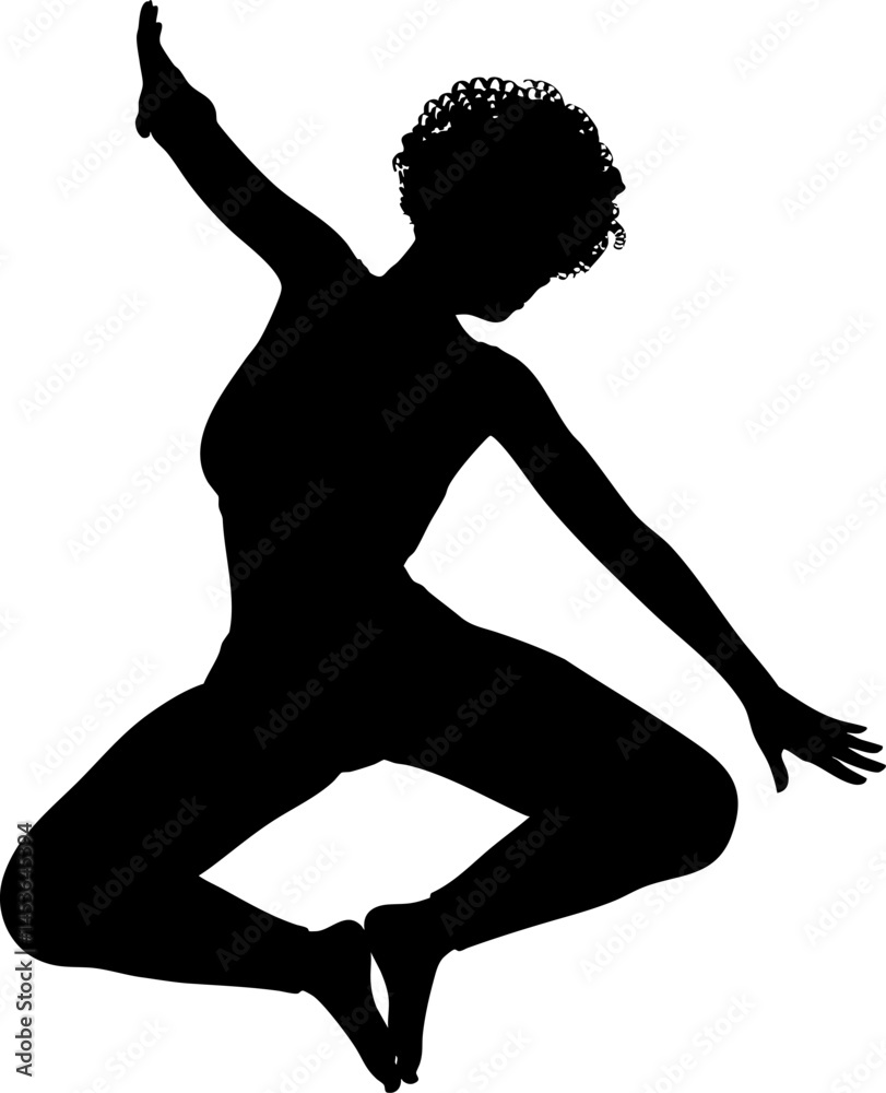 Silhouette of a woman performing a contemporary dance pose. The female figure shows elegance, movement, and flexibility with expressive hand and body positioning. Athletic woman practice modern dance