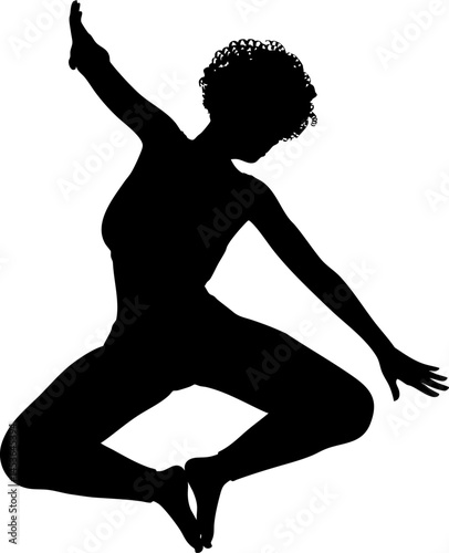 Silhouette of a woman performing a contemporary dance pose. The female figure shows elegance, movement, and flexibility with expressive hand and body positioning. Athletic woman practice modern dance