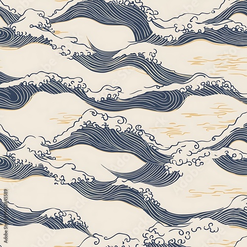 Minimalist Yet Elegant Japanese Wave Motif with Stylized Design