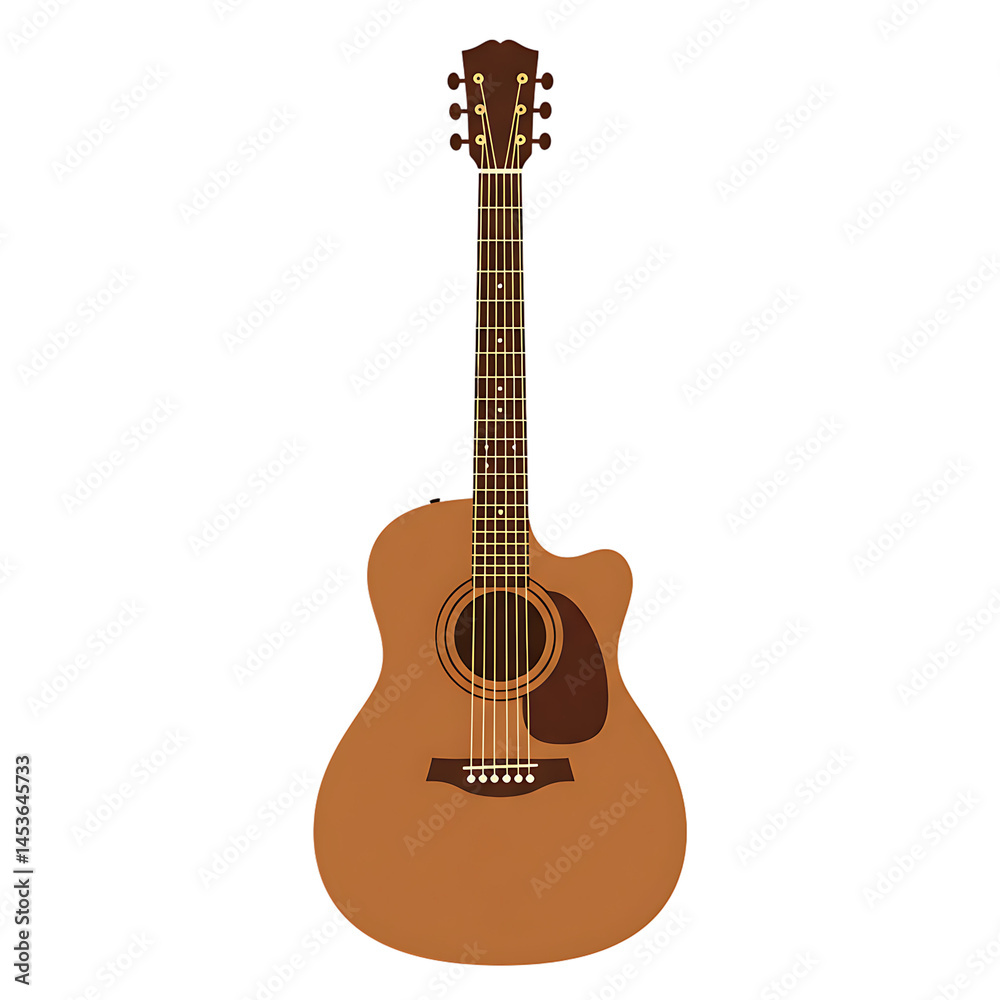 Fototapeta premium Acoustic guitar vector illustration instrument musical stringed brown guitar on black background design art on transparent background