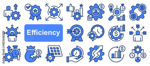 Efficiency icon collection set. Containing productivity, optimization, resource utilization, effectiveness, streamlining, lean processes, time management, cost icon. Simple line vector